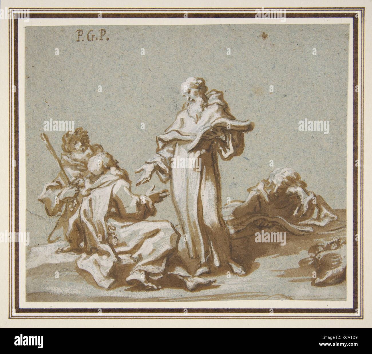 Szene mit vier Abbildungen von Mönchen Discoursing, Paolo Gerolamo Piola, 1666 - 1724 Stockfoto