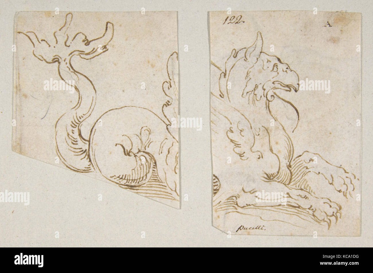 Sea Monster (in zwei Fragmente), Bernardino Poccetti zugeschrieben, 1548 - 1612 Stockfoto
