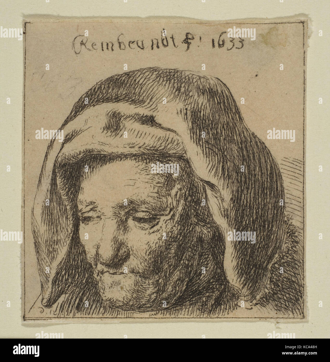 Rembrandts Mutter in einem Tuch Headress, nach unten schaut, Baron Dominique Vivant Denon, 17. Jahrhundert Stockfoto