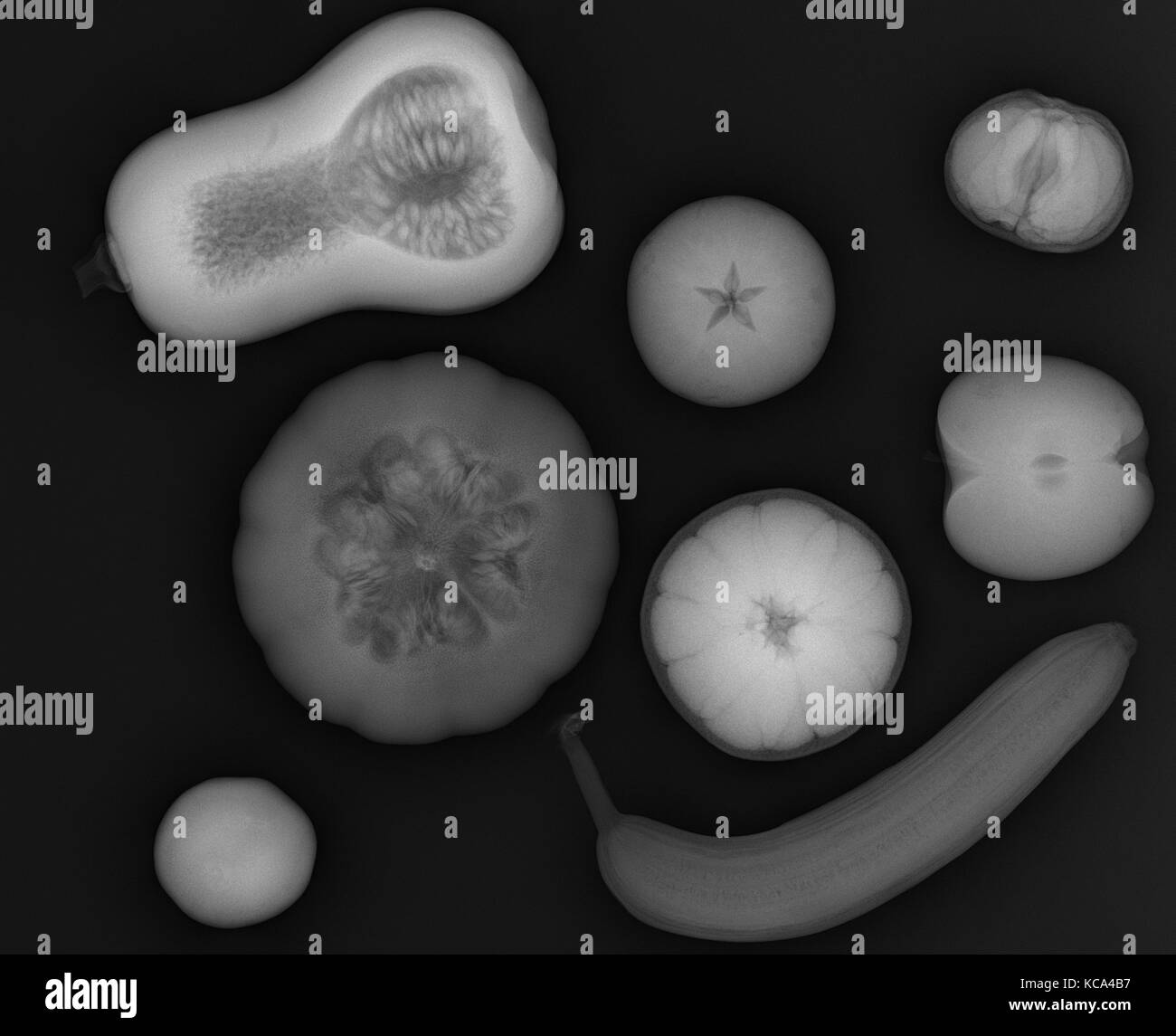 Konzeptionelle x-ray von Obst und Gemüse Stockfoto