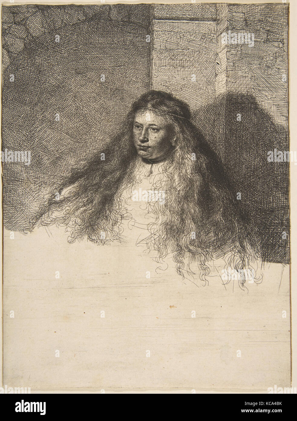 Der große jüdische Braut, 1635, Radierung; 2. der Zustand der Fünf, Blatt: 8 9/16 x 6 7/16 in. (21,8 x 16,4 cm), Drucke, Rembrandt Stockfoto