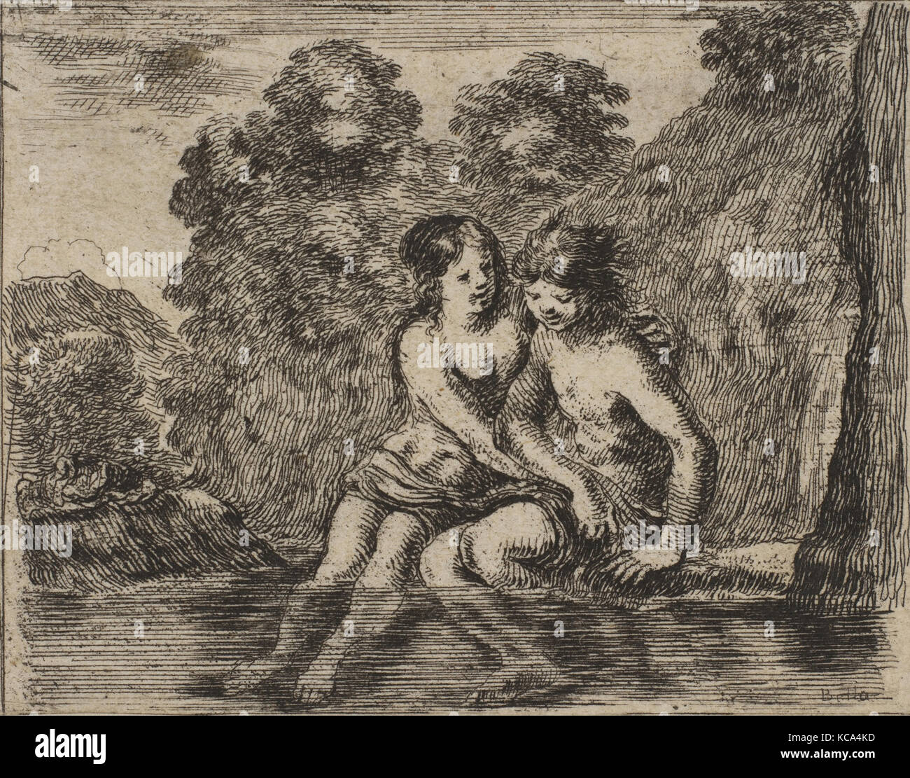 Salmacis und Hermaphrodit, vom "Spiel der Mythologie' (Jeu de la Mythologie), von Stefano Della Bella, 1644 eingraviert Stockfoto