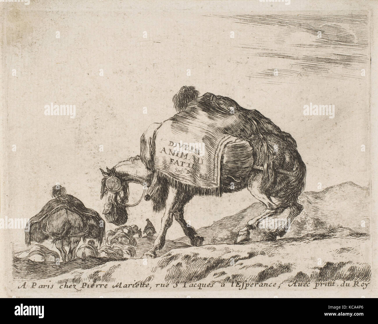 Frontispiz für Diversi Animali: Pack Horse, Stefano Della Bella, Ca. 1641 Stockfoto