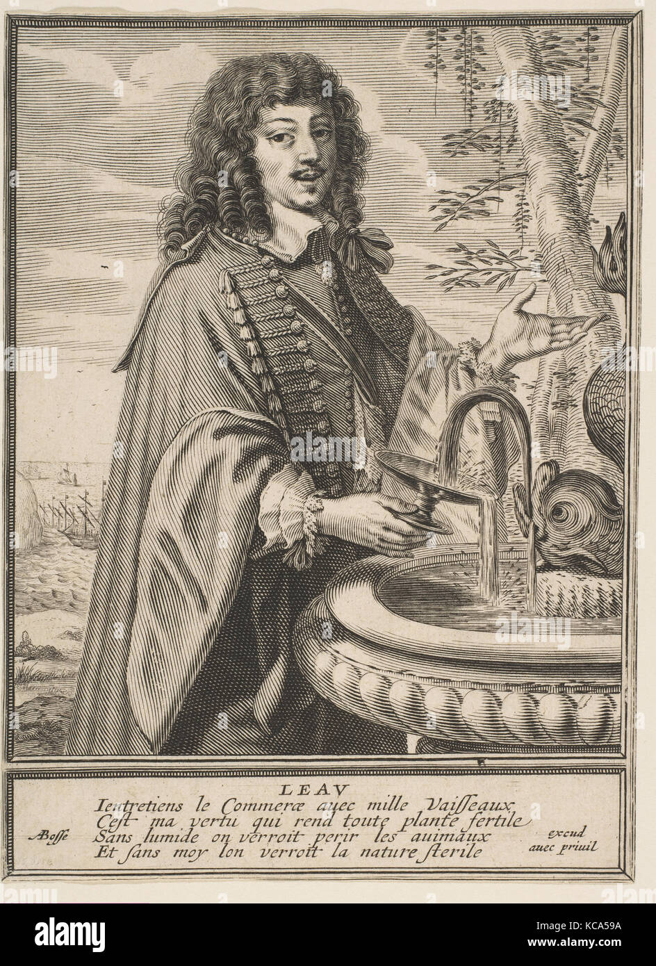 Wasser, Ca. 1630, Radierung, Blatt (getrimmte): 5 15/16 x 4 5/16 in. (15,1 x 11 cm), Drucke, Abraham Bosse (Französisch, Touren 1602/1604 Stockfoto