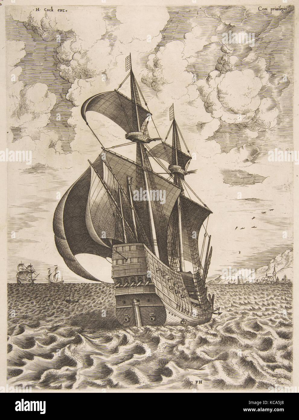 Bewaffnete Four-Master Segeln auf dem Weg zu einem Hafen von der Segelschiffe, nach Pieter Brueghel der Ältere, 1561-65 Stockfoto