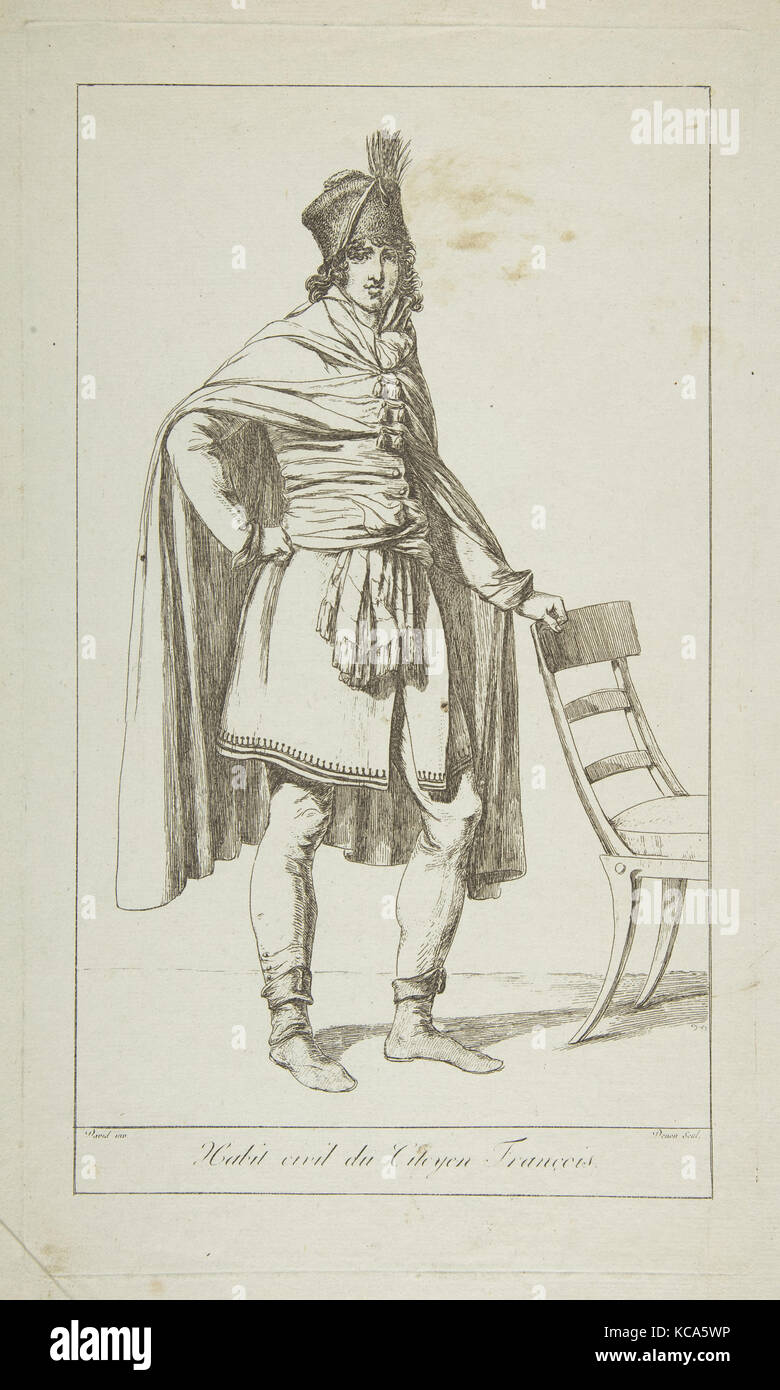 Zivile Gewandung der französischen Bürger, nach Jacques Louis David, 1794 Stockfoto
