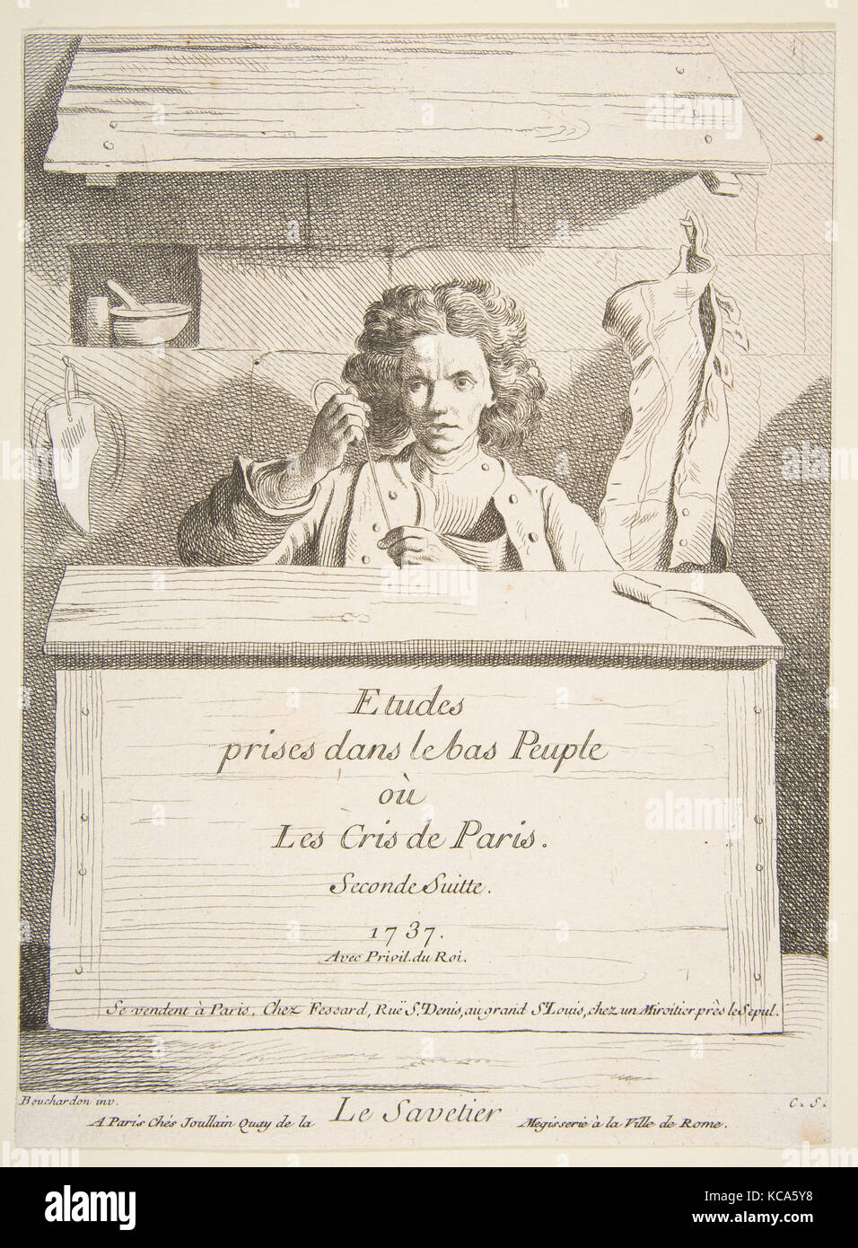 Der Schuster, 1737, Radierung mit einigen Gravieren, Bild: 8 11/16 x 6 3/4 in. (22,1 x 17,2 cm), Drucke, nach Edme Bouchardon Stockfoto