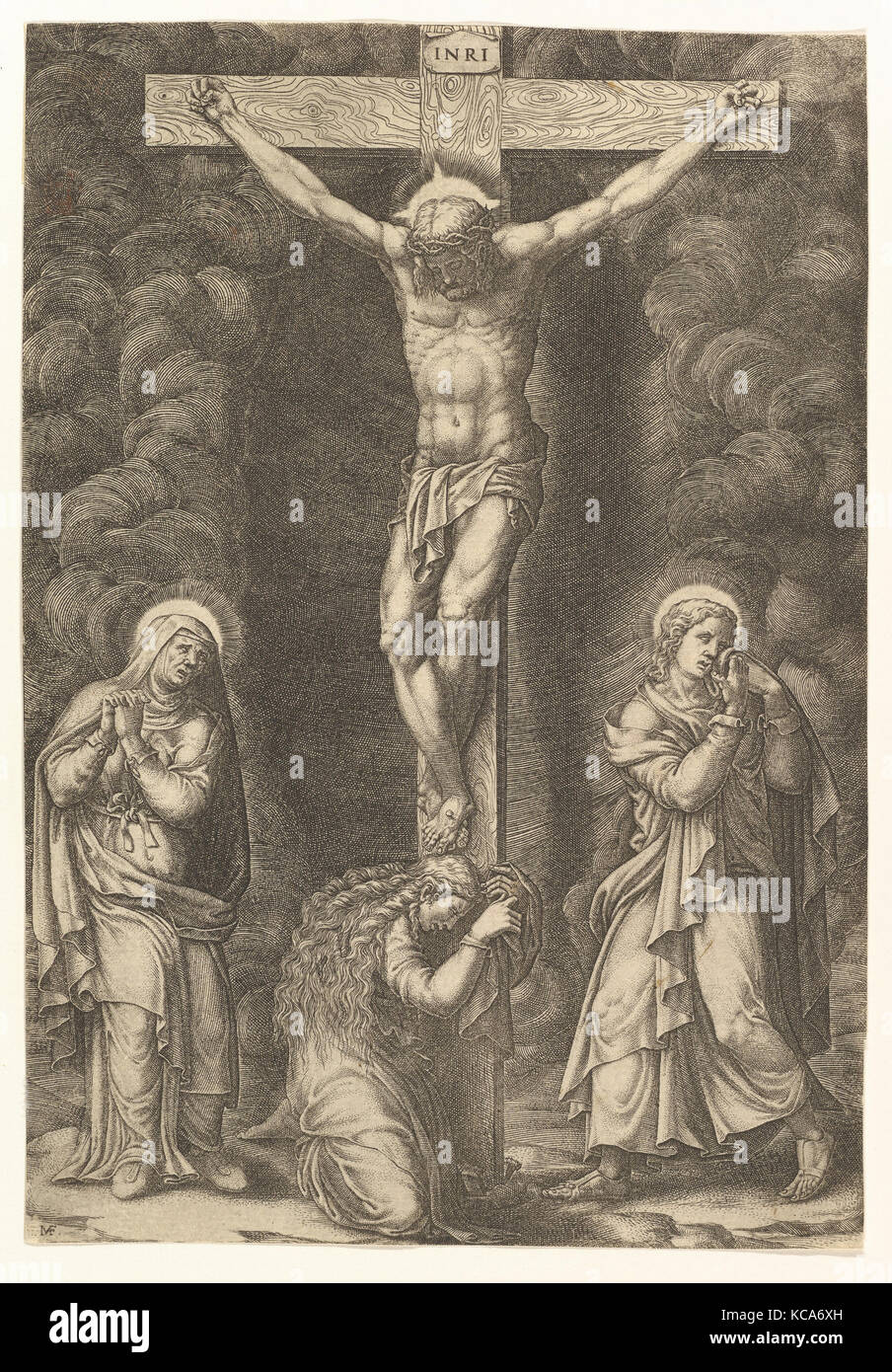 Die Kreuzigung mit der Jungfrau, die Magdalena und St. John, Giorgio Ghisi, Ende 1570 s Stockfoto