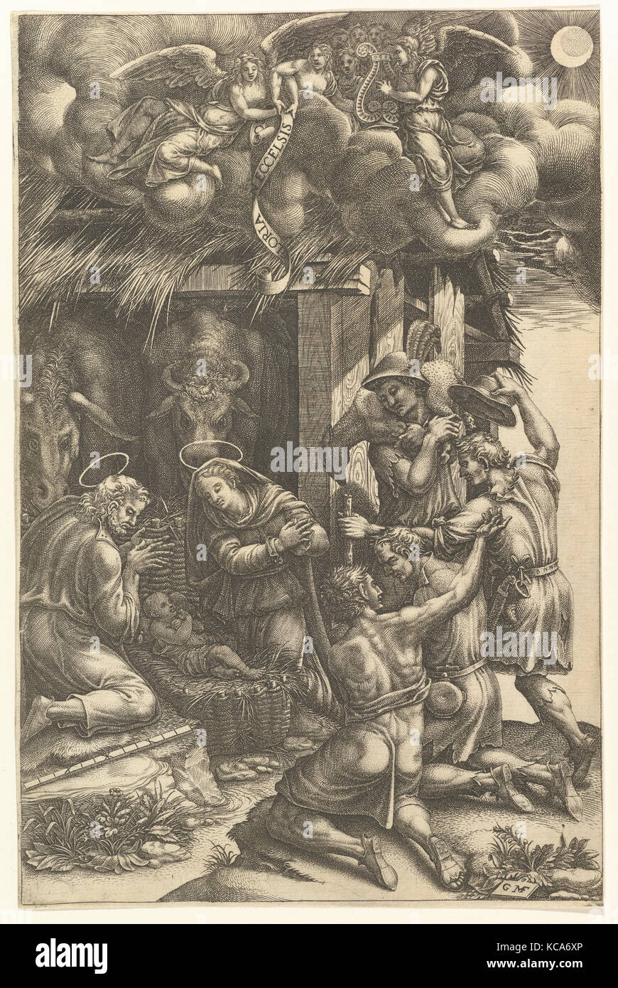 Die Anbetung der Hirten, gestochen von Giorgio Ghisi, Ende 1570 s Stockfoto