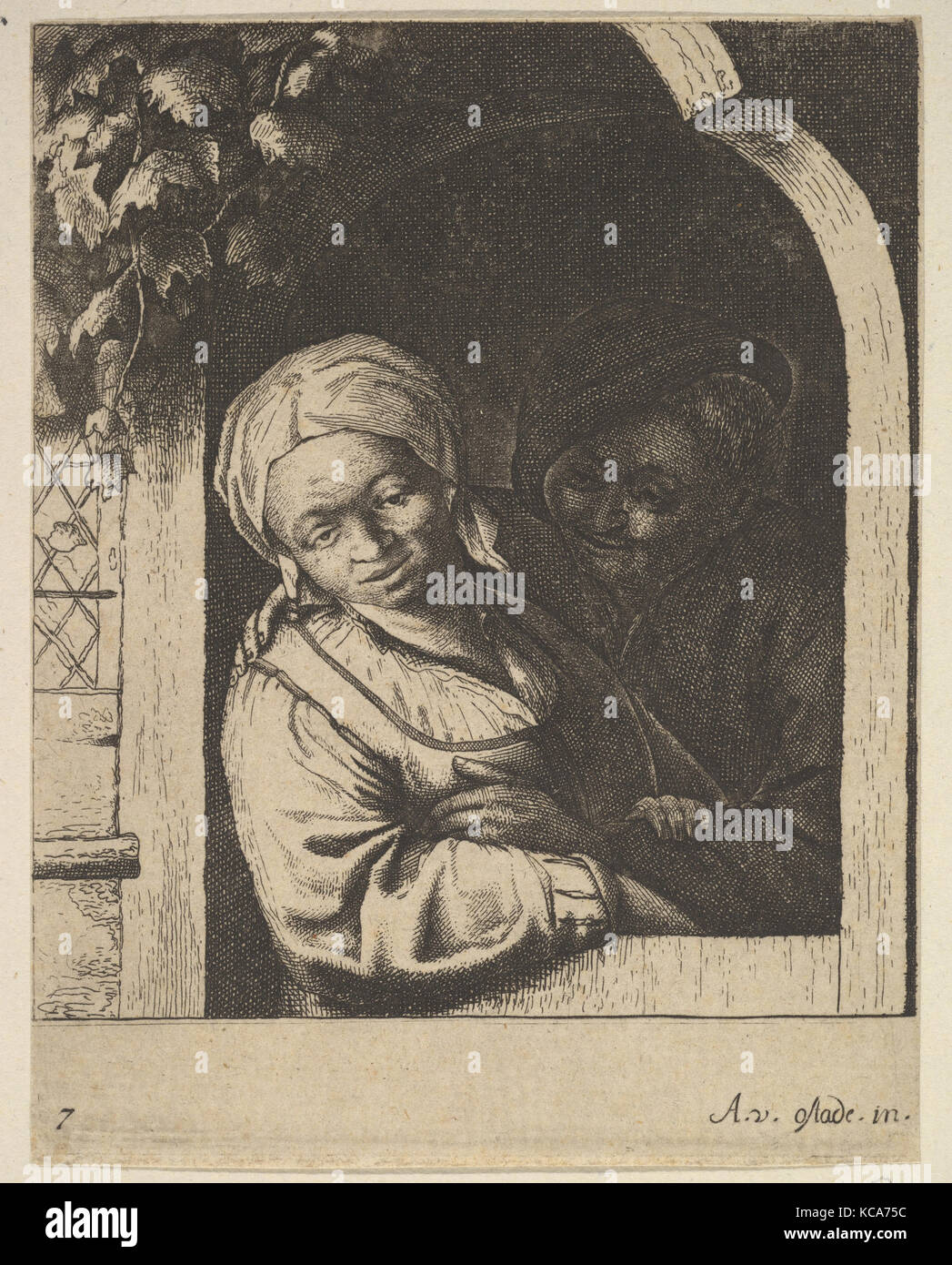 Dorf Mädchen, 1610-85, Ätzen, Blatt: 5 1/16 x 3 15/16 in. (12,8 x 10 cm), Drucke, nach Adriaen van Ostade (Niederländisch, Haarlem Stockfoto