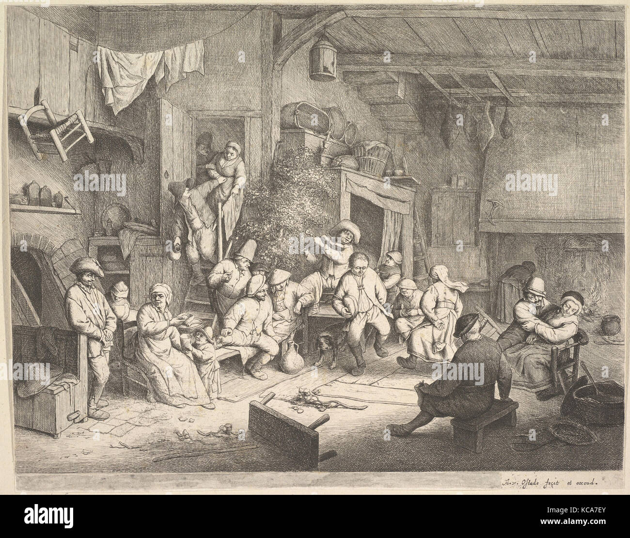 Der Tanz im Inn, 1652, Radierung; 7. Staat, Blatt: 9 7/8 x 12 5/8 in. (25,1 × 32 cm), Drucke, Adriaen van Ostade (Niederländisch Stockfoto