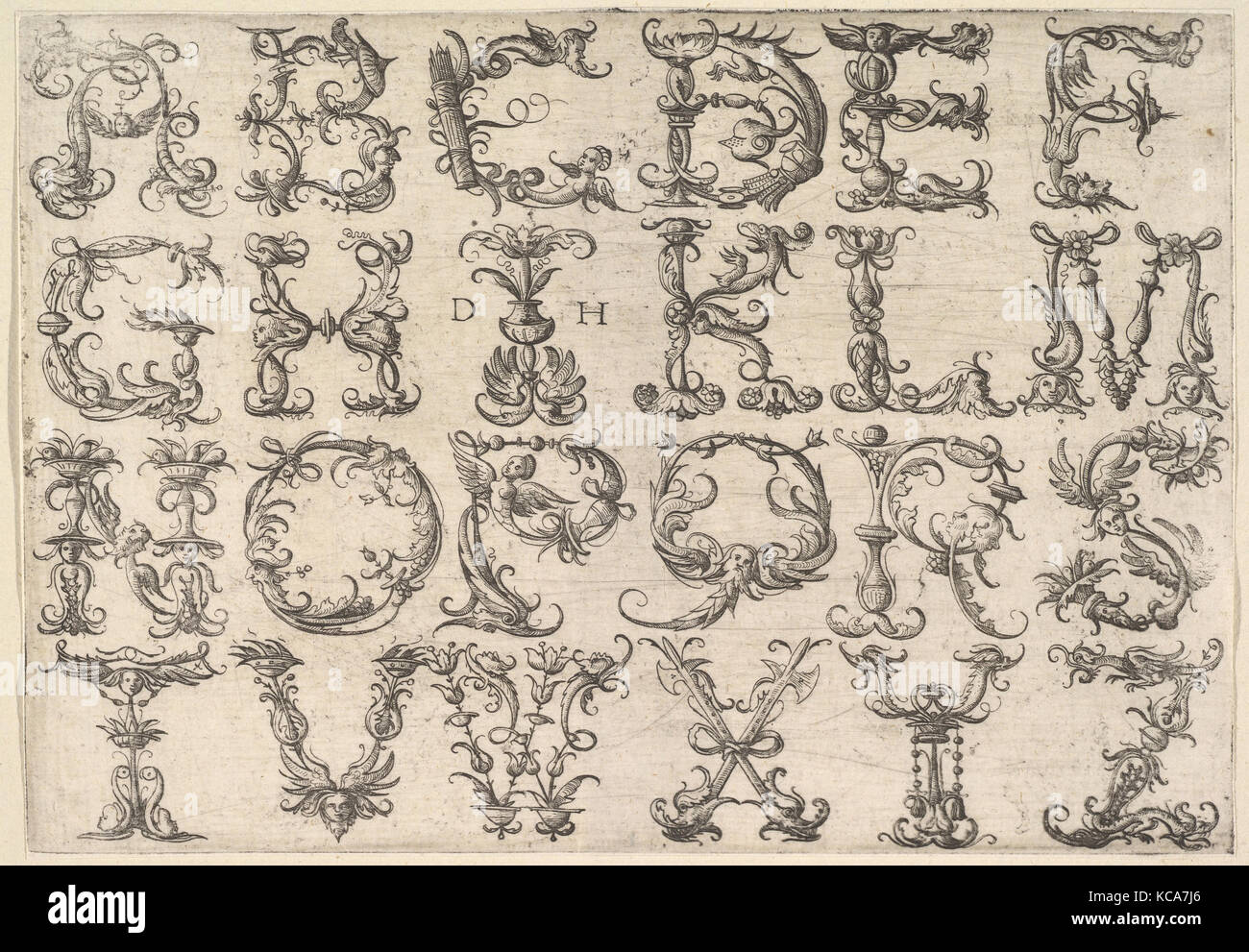 Verzierten römischen Majuscule Alphabet, Daniel Hopfer, Ca. 1520 Stockfoto