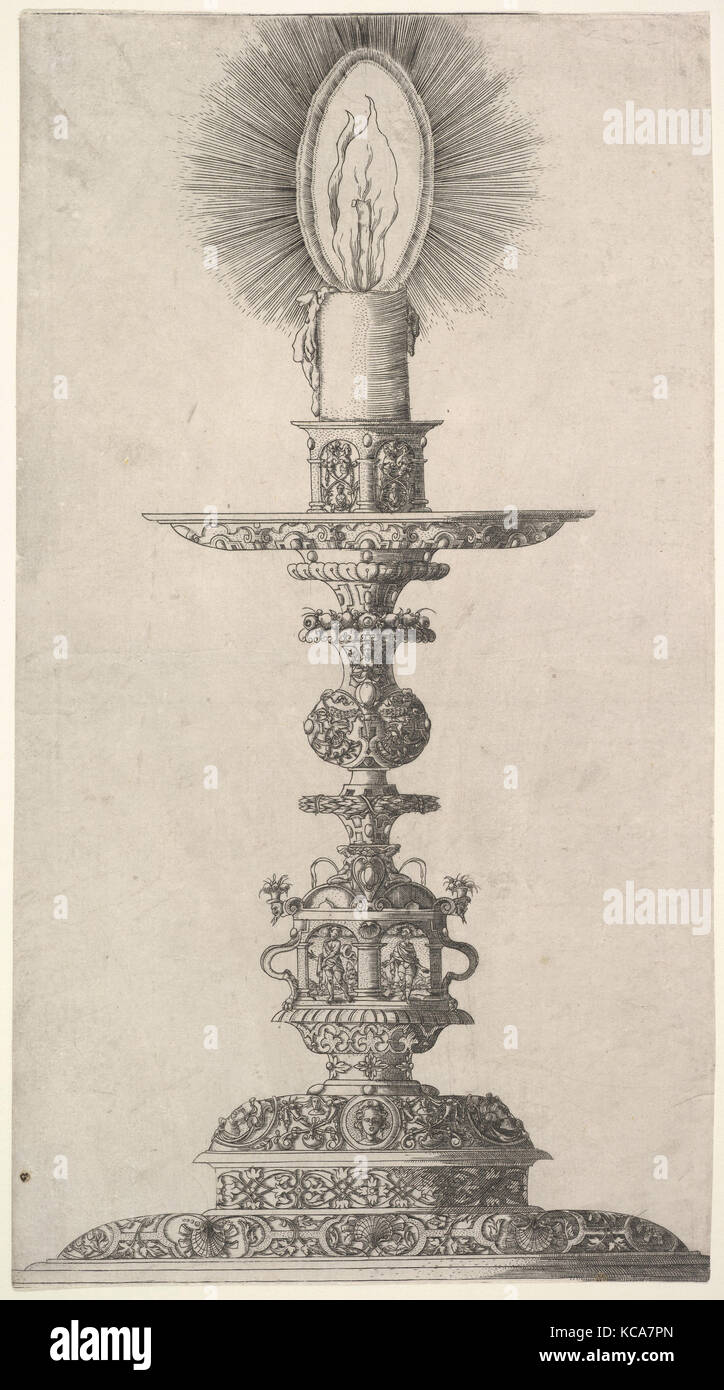 Leuchter mit Kerze von: Insigne Ac Ebene Novum Opus Cratero graphicum ; Neue kunnstbuch (...) von Allerley Stockfoto