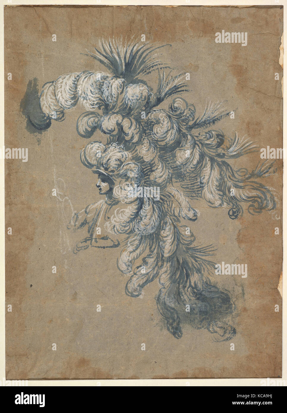 Design für eine aufwendige Kopfschmuck mit Federn, möglicherweise durch Baccio del Bianco, Ca. 1620 - 56 Stockfoto
