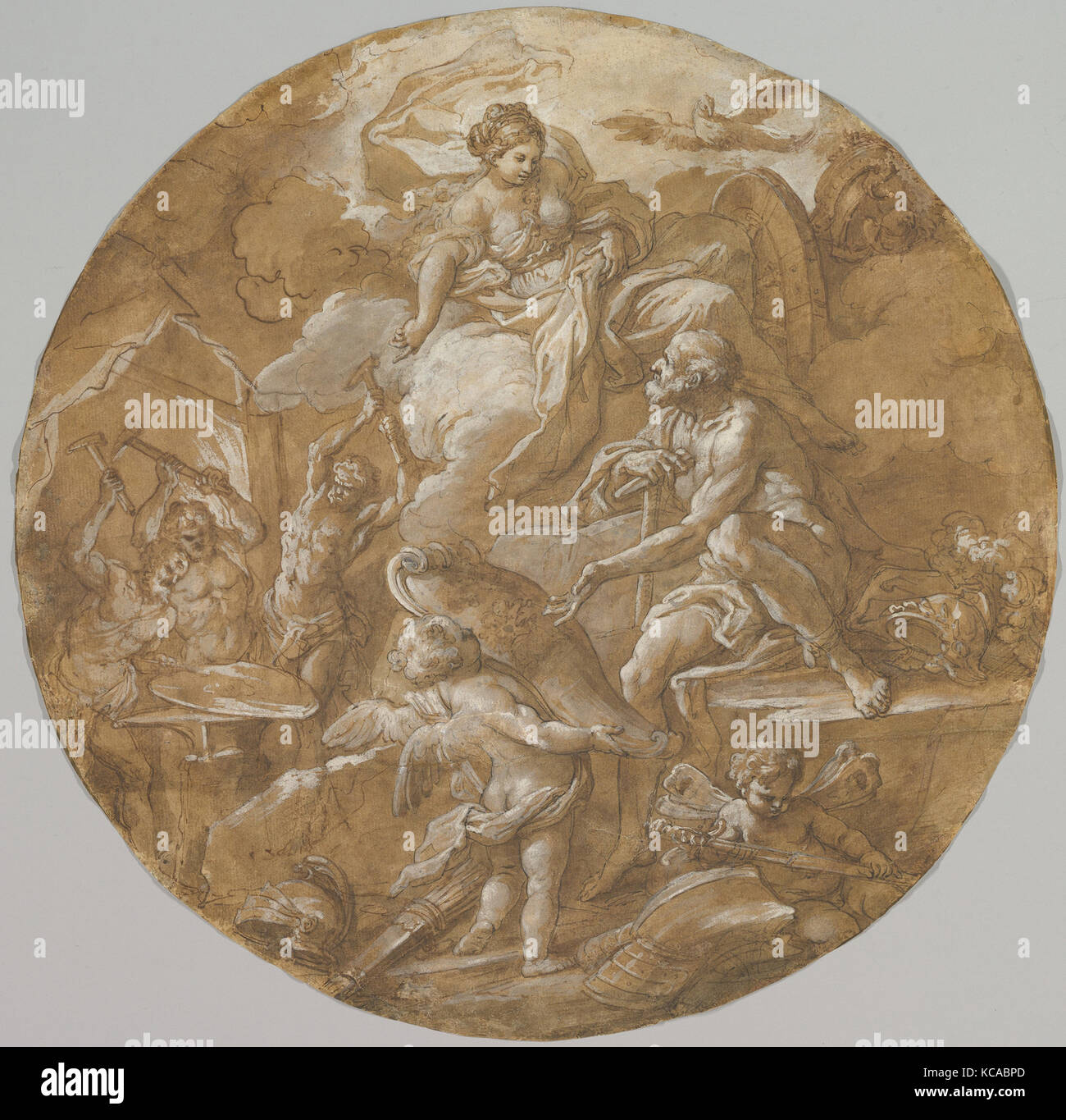 Venus in der Schmiede des Vulkan (recto); Skizzen mit zwei Putten (verso), Sebastiano Conca, Ca. 1716 - 18. Stockfoto