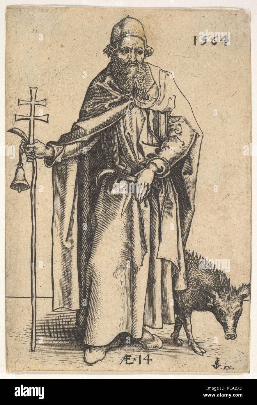 Saint Anthony, 1564, Gravieren, Blatt: 3 1/2 x 2 3/8 in. (8,9 x 6 cm), Drucke, Hieronymus (Jerome) Wierix (Niederländischen, Ca. 15. Stockfoto