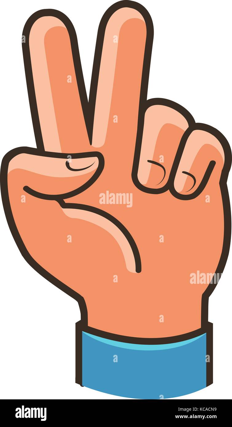 Sieg Zeichen, Gesten. Zwei Finger auferweckt, Frieden, gewinnen Symbol oder das Symbol. Cartoon Vector Illustration Stock Vektor
