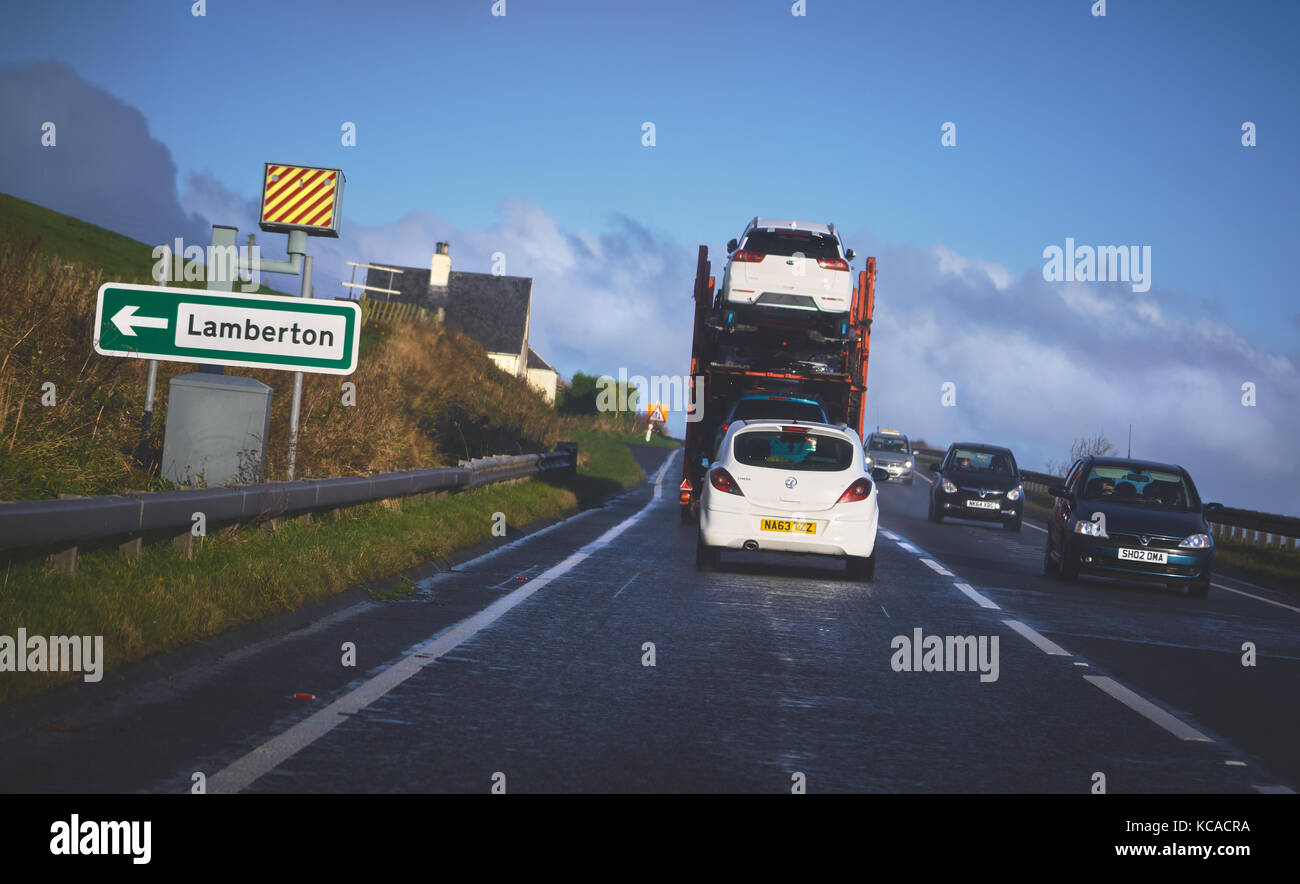 Autobahn A1 LAMBERTON, Schottland, Großbritannien - 05 November, 2016: Stockfoto
