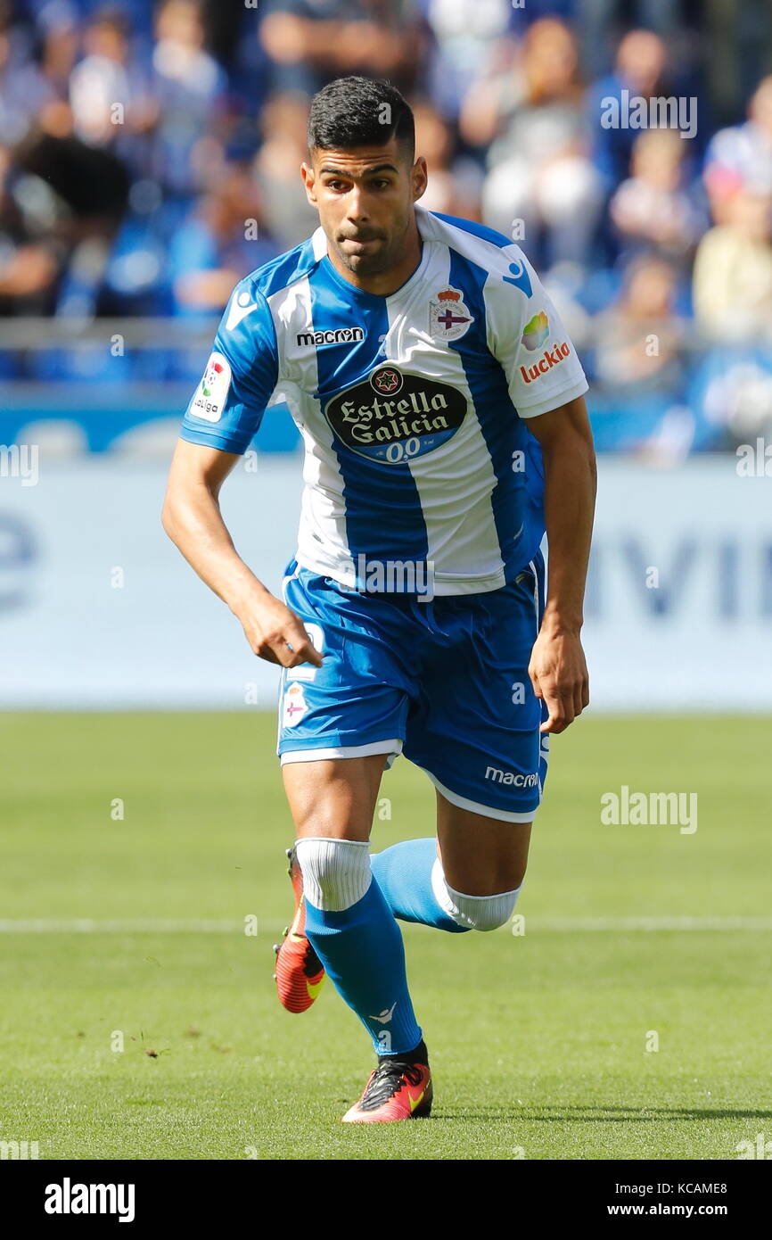 Coruna, Spanien. 30. September 2017. Juanfran Moreno (Deportivo) Fußball/Fußball : spanisches Spiel "La Liga Santander" zwischen RC Deportivo 2-1 Getafe CF im Estadio Municipal de Riazor in Coruna, Spanien . Quelle: Mutsu Kawamori/AFLO/Alamy Live News Stockfoto