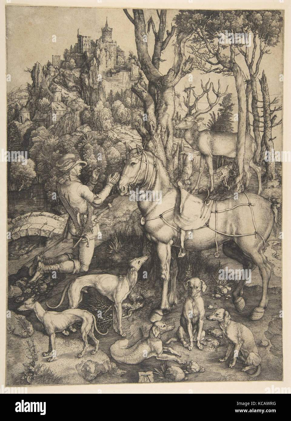 Saint Eustace, Ca. 1501, Gravieren, Blatt: 13 15/16 x 10 1/4 in. (35,4 x 26,1 cm), Drucke, Albrecht Dürer (Deutsch, Nürnberg Stockfoto