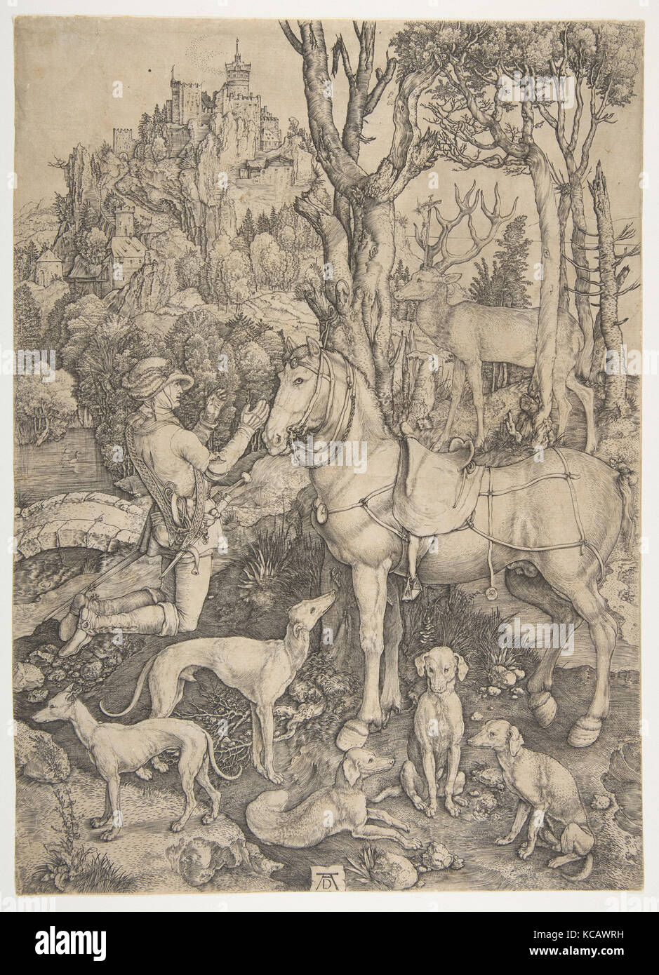 Saint Eustace, Ca. 1501, Gravieren, Blatt: 14 1/8 x 10 9/16 in. (35,8 x 26,8 cm), Drucke, Albrecht Dürer (Deutsch, Nürnberg 1471 Stockfoto