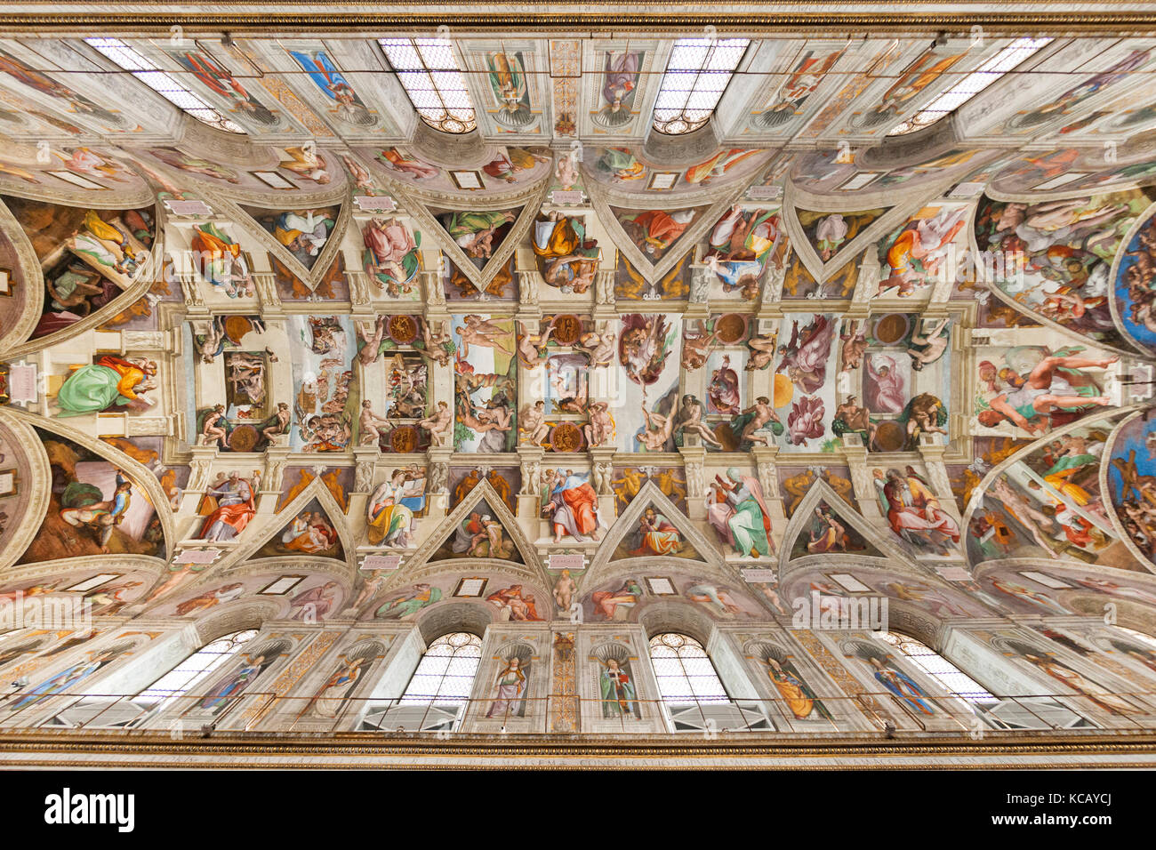 Decke der Sixtinischen Kapelle im Vatikan in Rom. Stockfoto