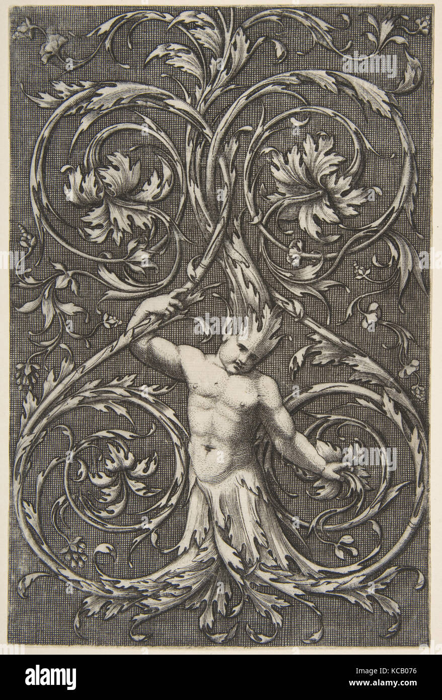Mit männliche Figur mit niedrigeren Körper und Kopf von Acanthus blättert Groteske, Anonym, Italienisch, vom 16. bis zum frühen 17. Jahrhundert Stockfoto