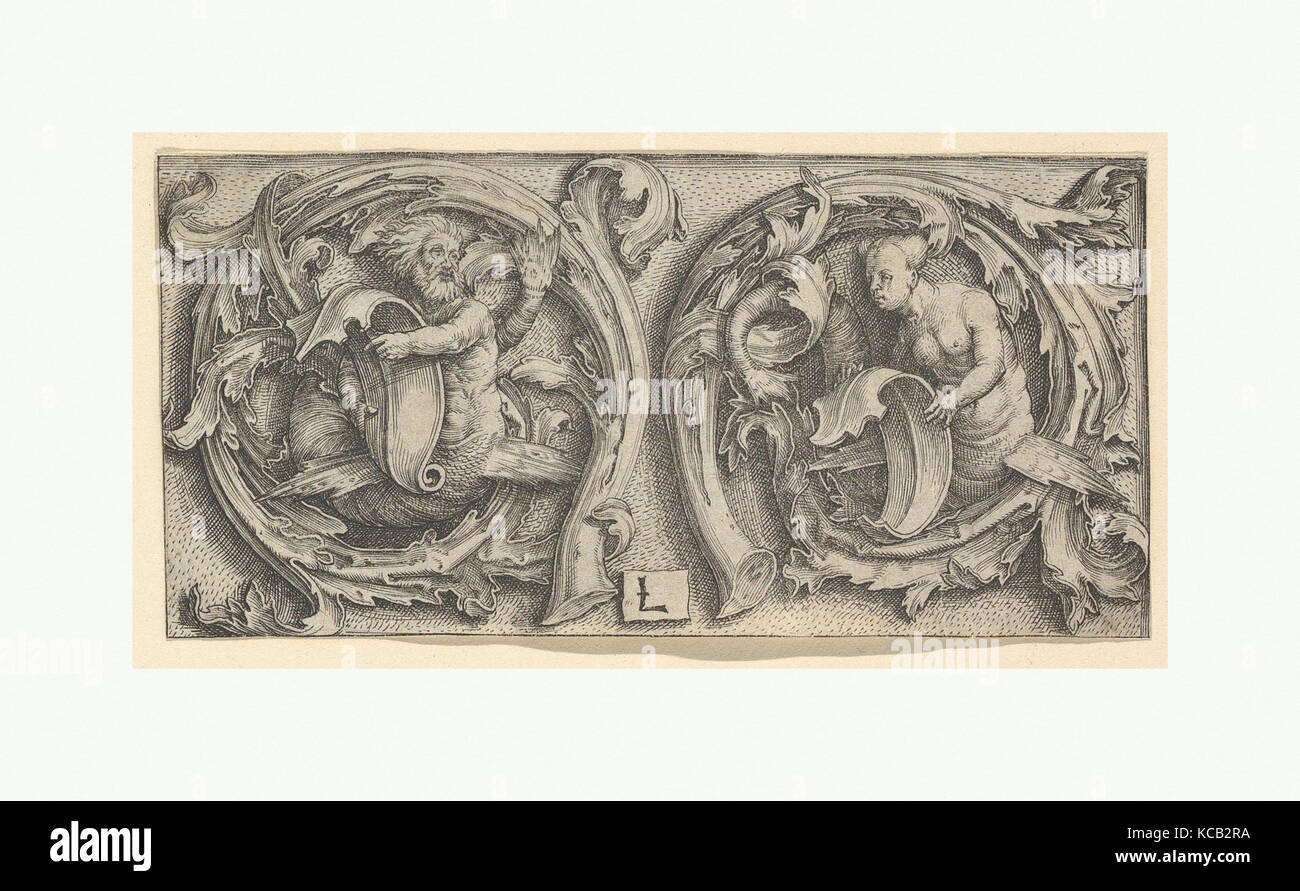 Triton und Sirene in Ranken, Lucas van Leyden, 1510 Stockfoto