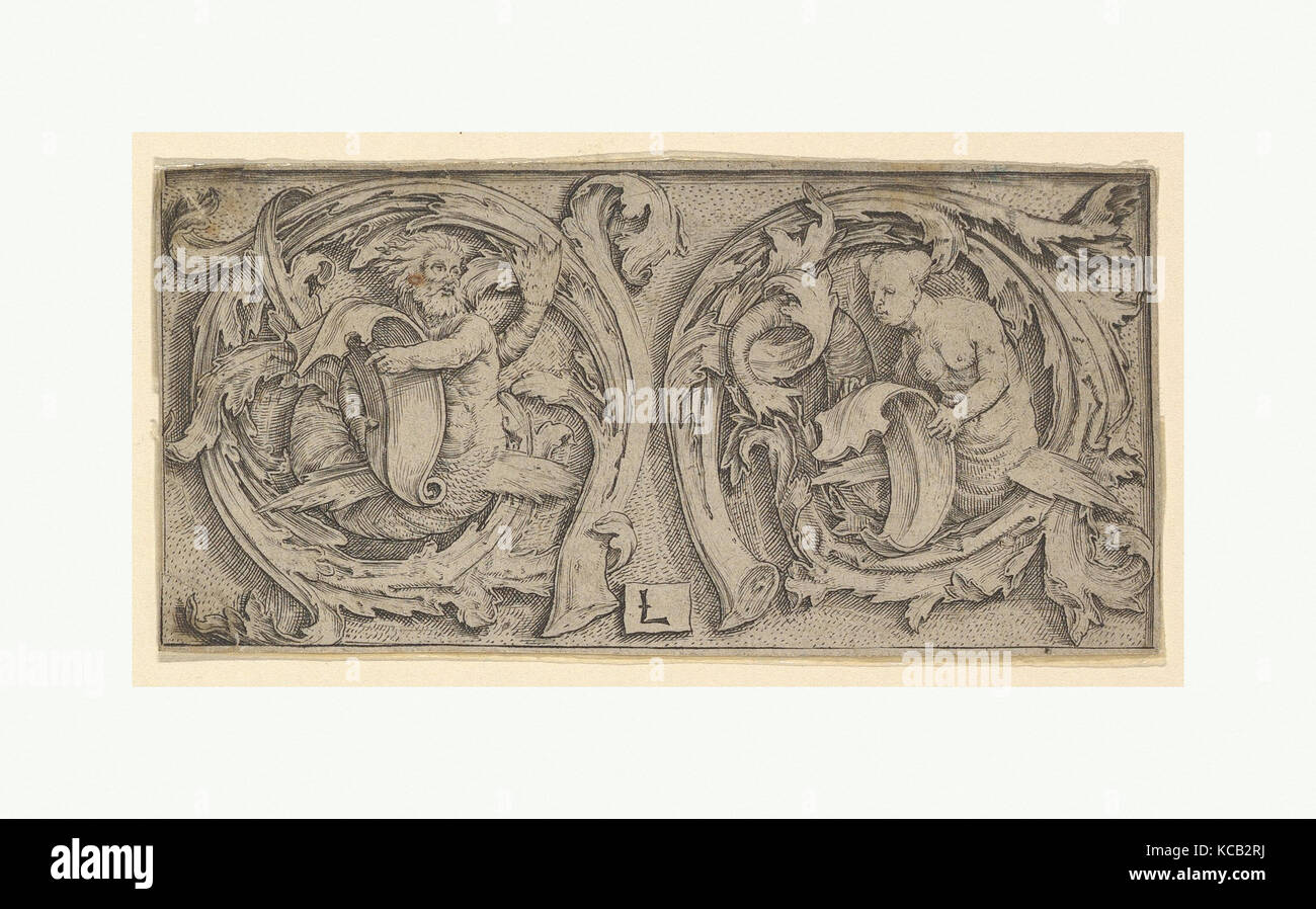 Triton und Sirene in Ranken, Lucas van Leyden, Ca. 1510 Stockfoto