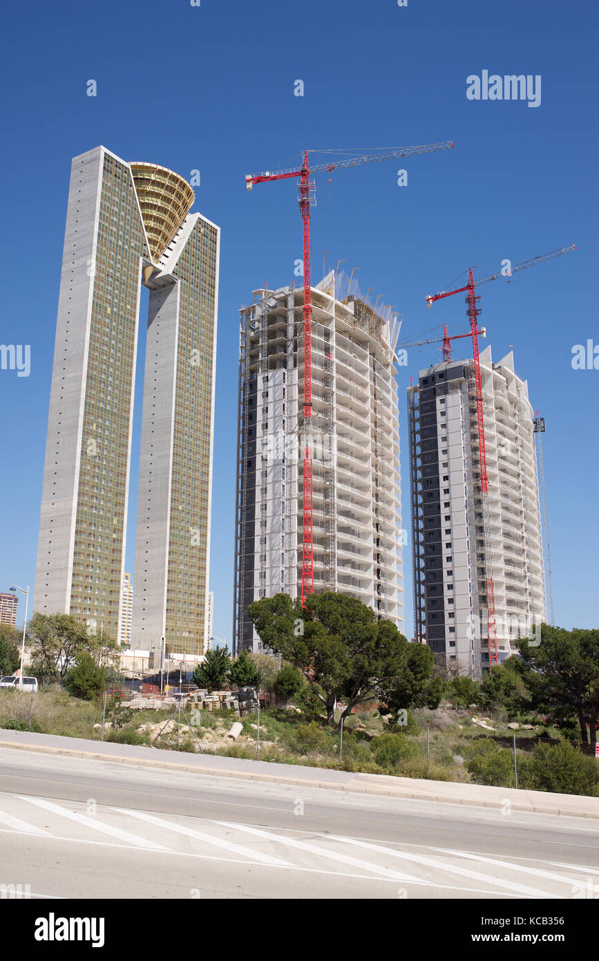 Bau des Wolkenkratzers bei Benidorm, Spanien Stockfoto