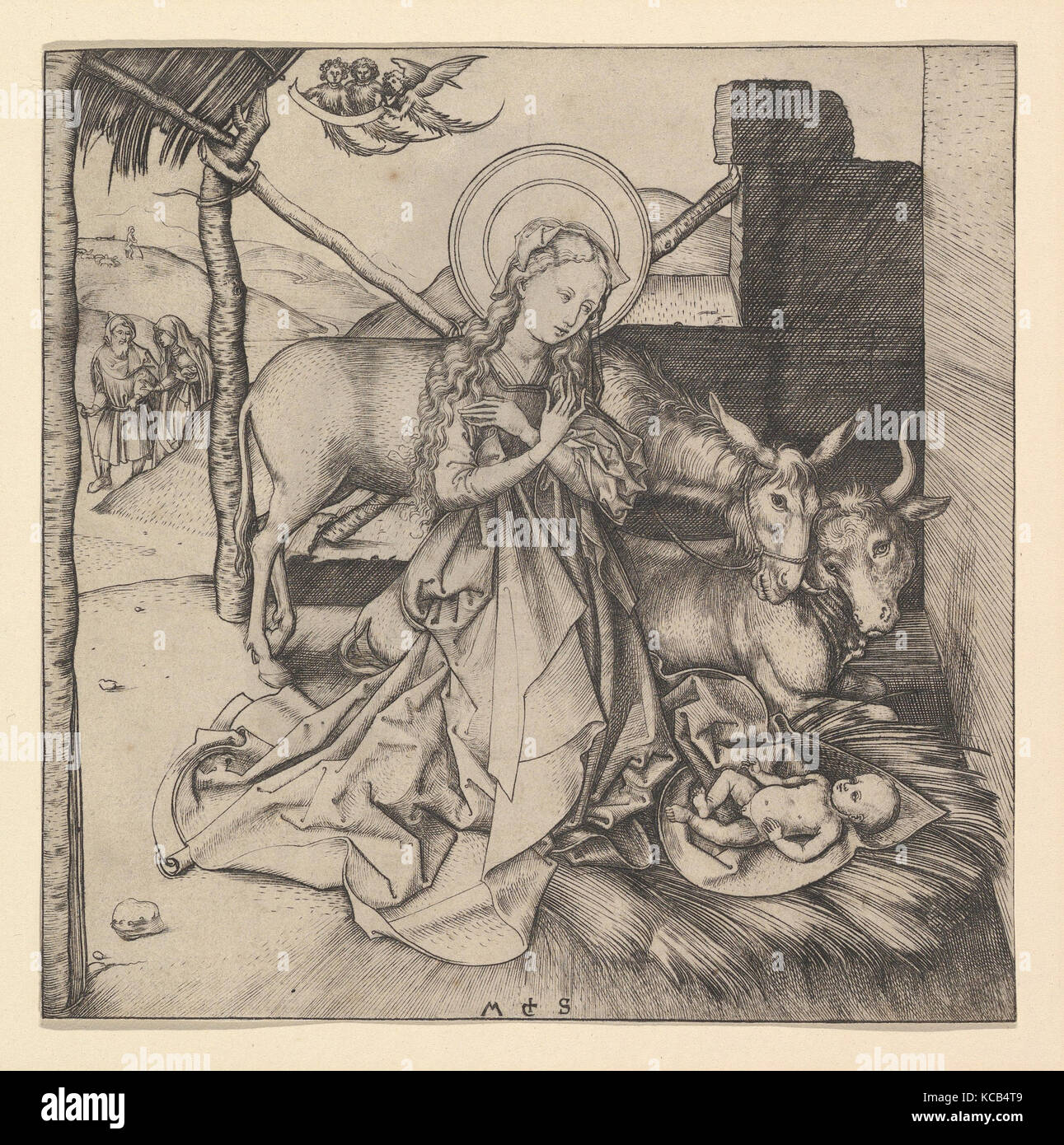 Die Geburt Christi, 15. Jahrhundert, Gravur, Drucke, Martin Schongauer (Deutsch, Colmar Ca. 1435/50 - 1491 Breisach Stockfoto