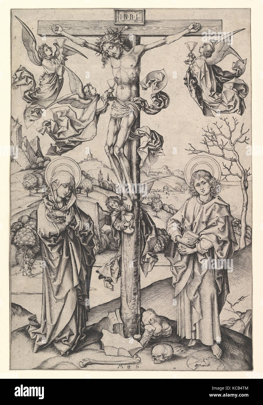 Kreuzigung mit vier Engel, Martin Schongauer, 15. Jahrhundert Stockfoto