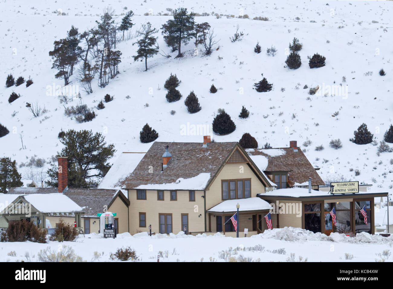 MAMMOTH Hot Springs, Wyoming, 25. Januar 2017: Fort Yellowstone war ein US Army fort, 1891 in Mammoth Hot Springs. Es war bestimmt ein Stockfoto