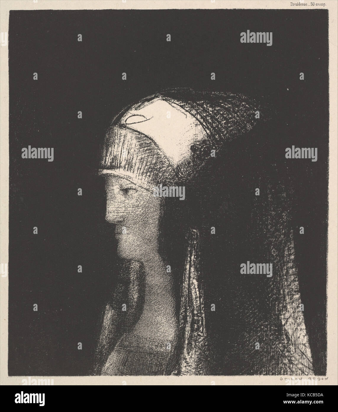 Druidesse, 1891, Lithographie, Bild: 9 1/16 x 7 15/16 in. (23 x 20,2 cm), Drucke, Odilon Redon (Französisch, Bordeaux 1840 Stockfoto