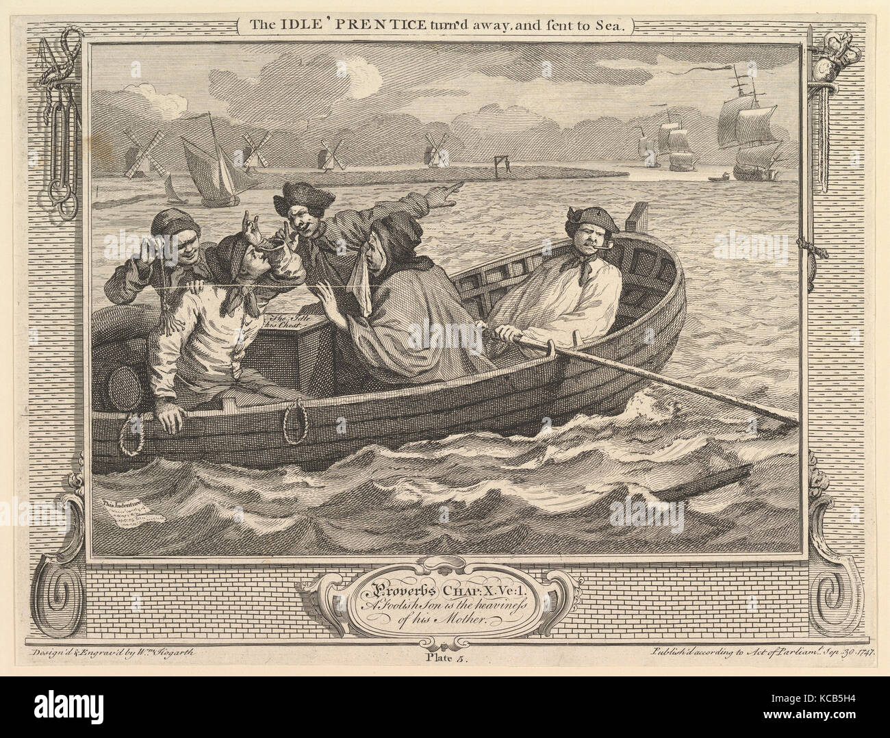 Die im Leerlauf' Lehrling wandte sich ab und an Meer: Industrie und Müßiggang, Platte 5, William Hogarth, 30. September 1747 Stockfoto