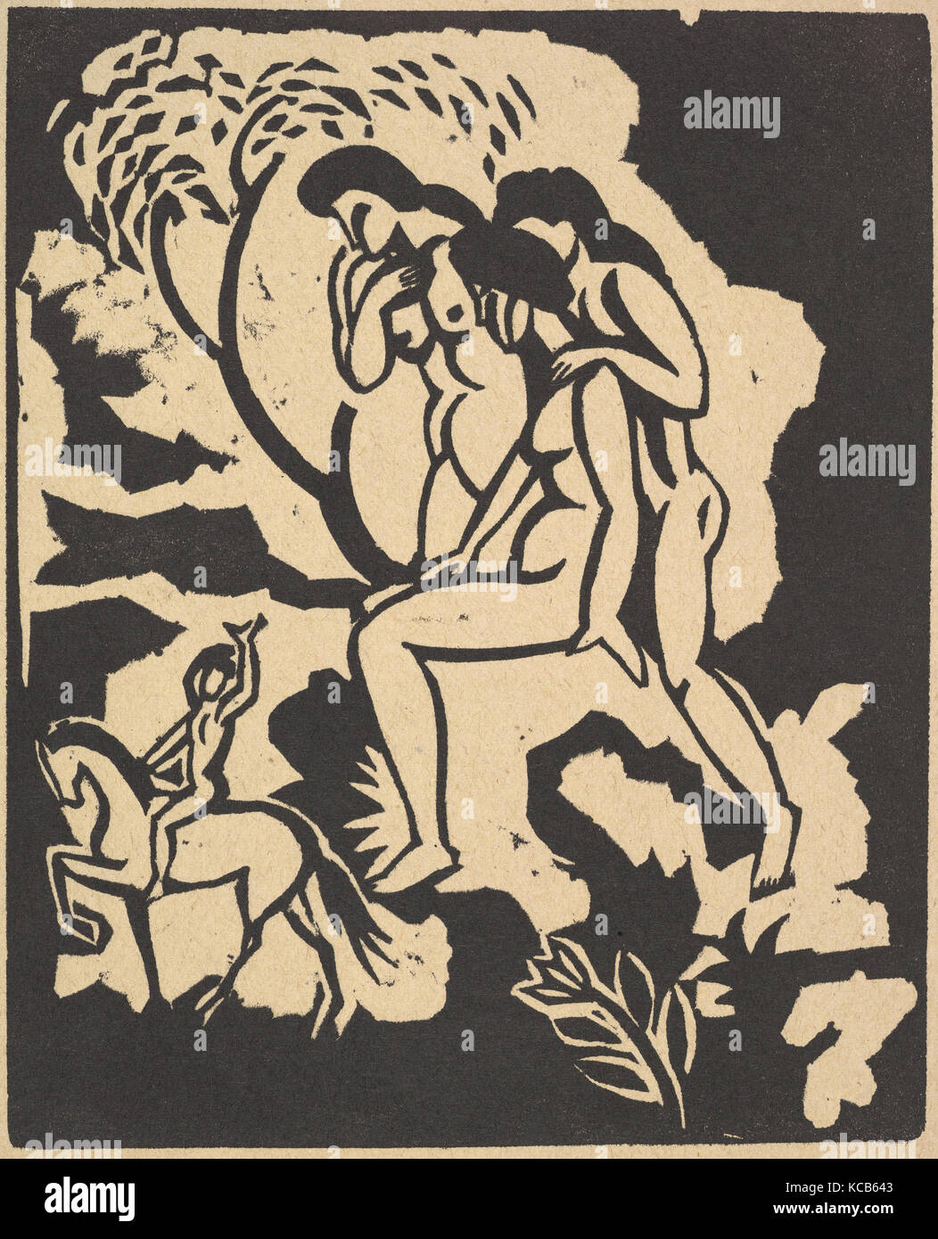 Gruß (Begrüssung), 1912, Linoleum geschnitten, Block: 9 1/2 x 7 1/2 Zoll (24 x 19 cm), Drucke, August Macke (Deutsch, Meschede 1887 Stockfoto