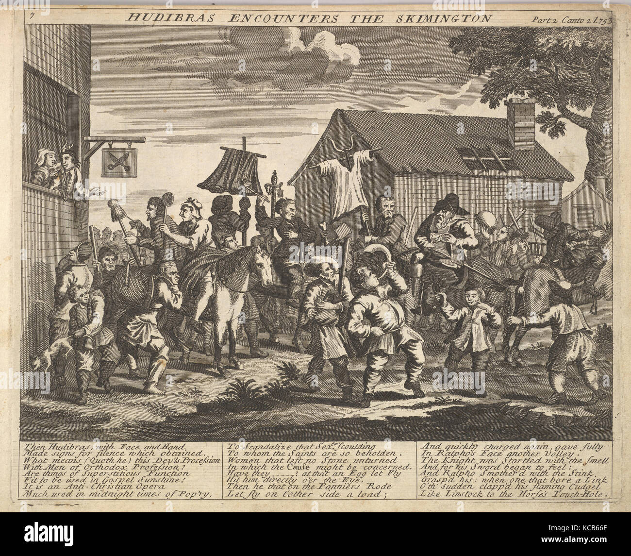 Hudibras Begegnungen der Skimmington (Platte 7: Illustrationen zu Samuel Butlers Hudibras), nach William Hogarth, 1725-30. Stockfoto