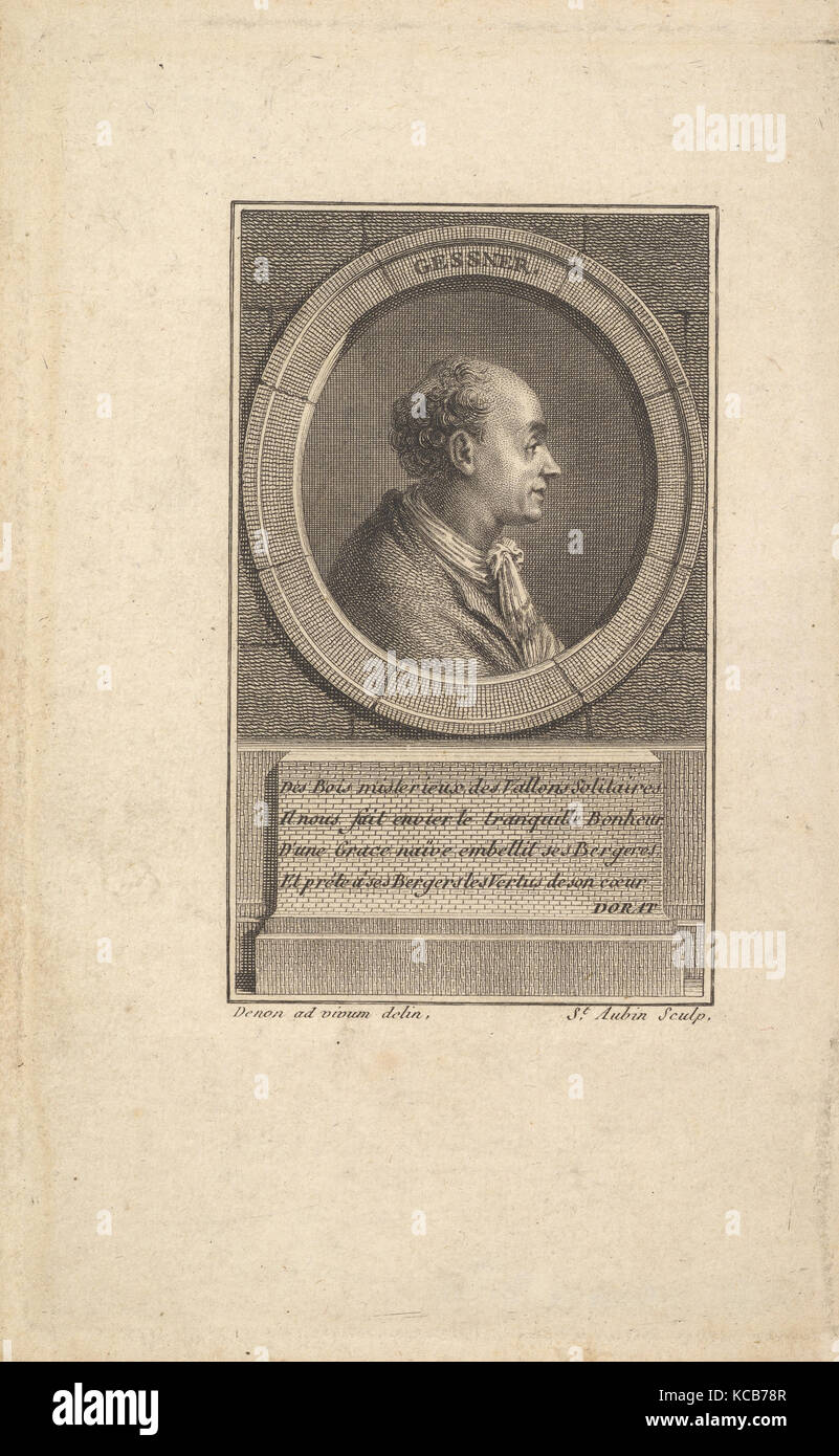 Portrait von Gessner, 1775, Radierung und 3. der Zustand der vier (bocher), Blatt: 10 1/4 x 3 15/16 in. (26 × 10 cm), Drucke, Augustin de Stockfoto