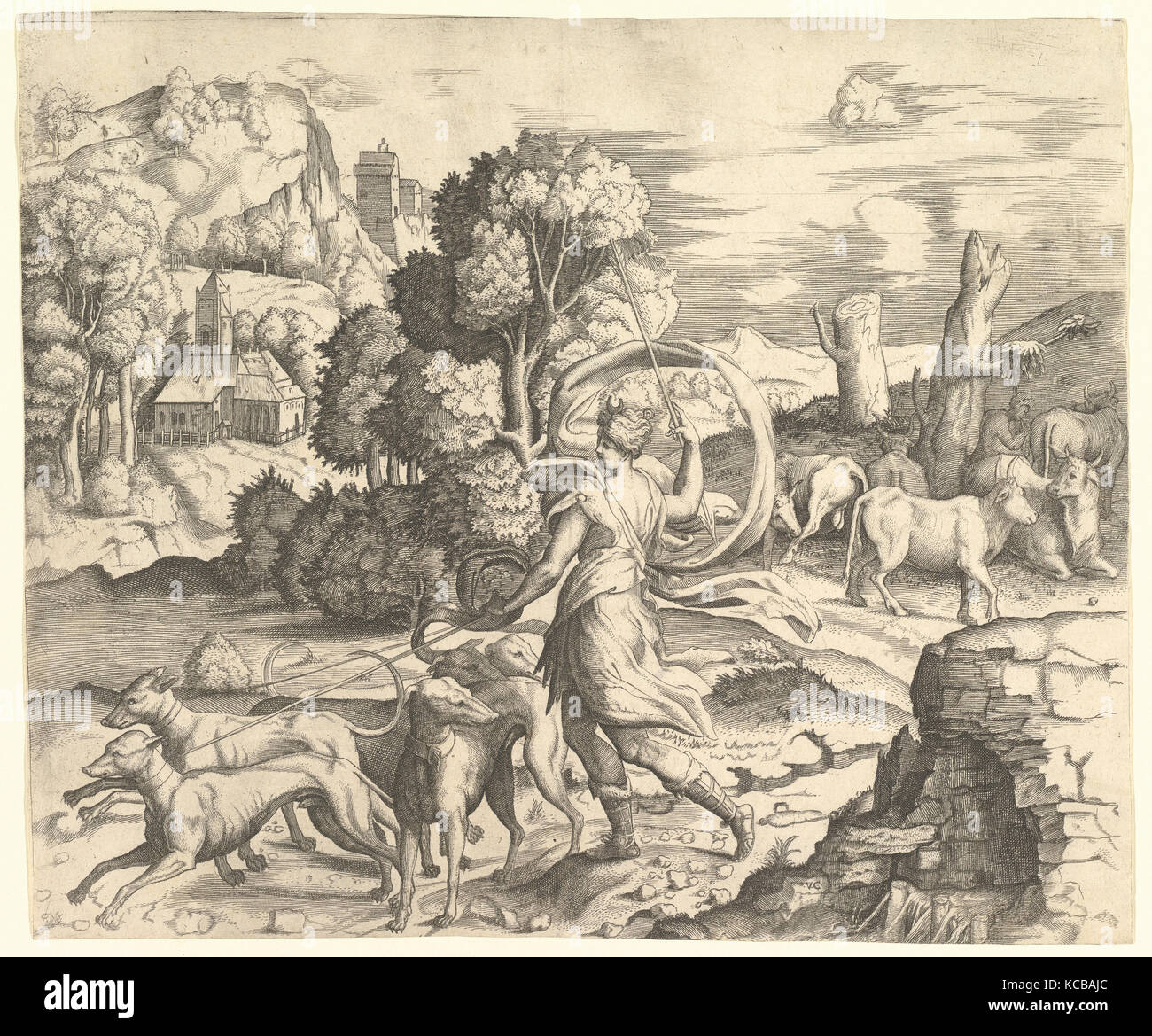 Diana die Jägerin in einer Landschaft, Vincenzo Caccianemici, Ca. 1530 - 42 Stockfoto