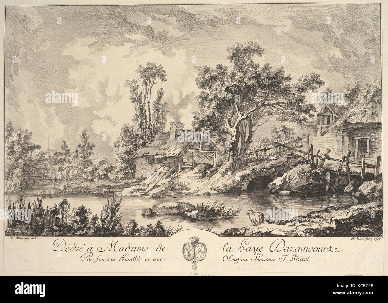 Landschaft, 1759, Radierung, Blatt (getrimmte): 10 1/16 x 14 5/16 in. (25,5 x 36,4 cm), Drucke, Jean Pierre Louis Laurent Hoüel Stockfoto