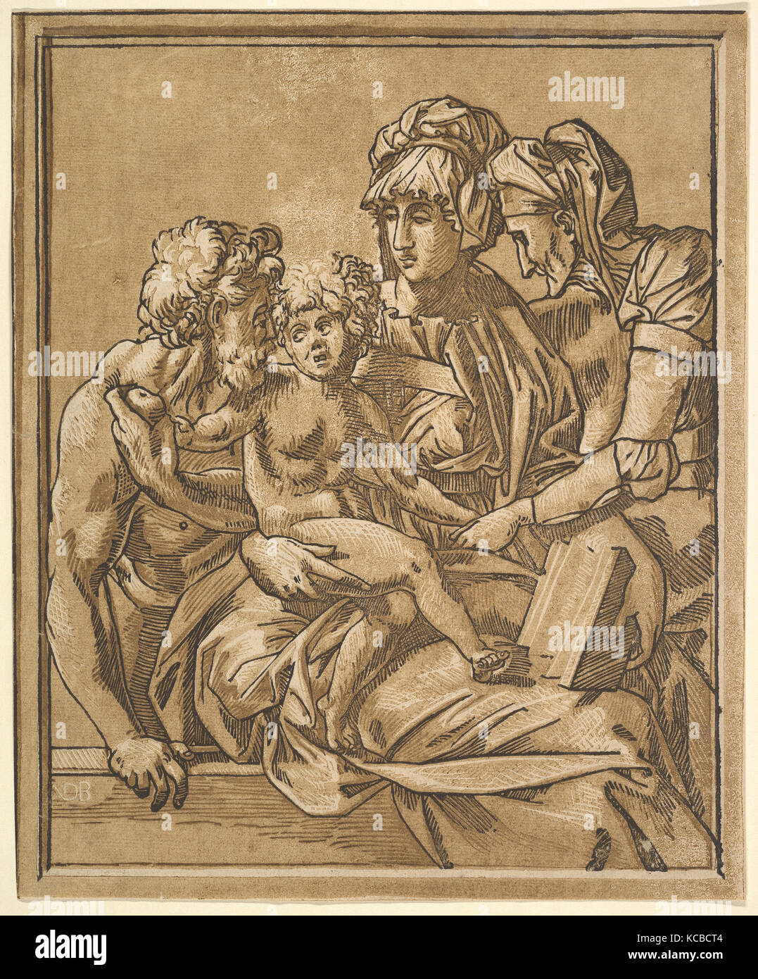 Heilige Familie, Ca. 1544, chiaroscuro Holzschnitt aus drei Blocks in Beige, Braun und Schwarz gedruckt, Blatt: 9 13/16 x 8 1/8 in. (25. Stockfoto