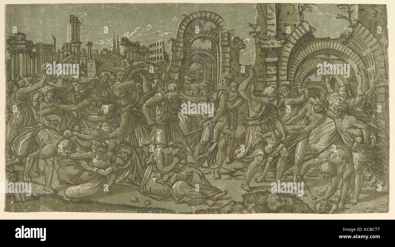 Der Unschuldigen, Ca. 1544, Chiaroscuro Holzschnitt aus drei Blocks in Grün, Dunkelgrün und Schwarz, Blatt gedruckt: 11 x 2 Stockfoto