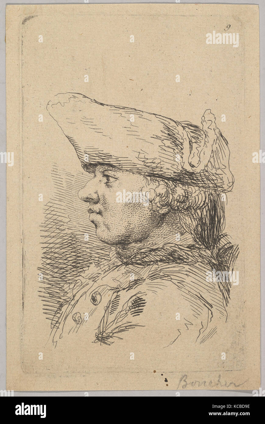 Kopf eines Mannes im Profil das Tragen eines tricorne, Anonym, Französisch, 18. Jahrhundert, nach François Boucher, 18. Jahrhundert Stockfoto