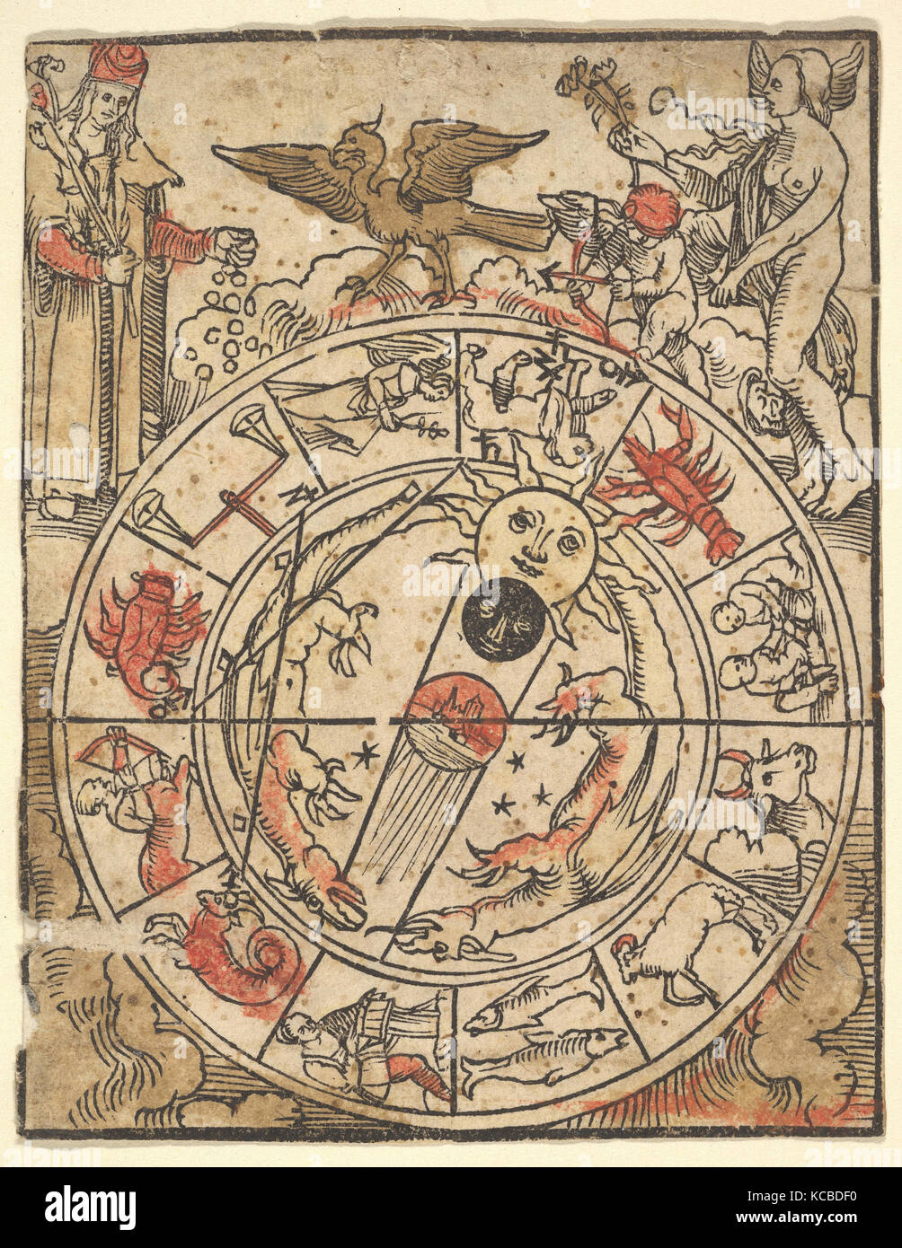 Diagramm, in dem die Zeichen des Tierkreises mit Venus, Amor, und Bischof Heilige, Hans Baldung Stockfoto