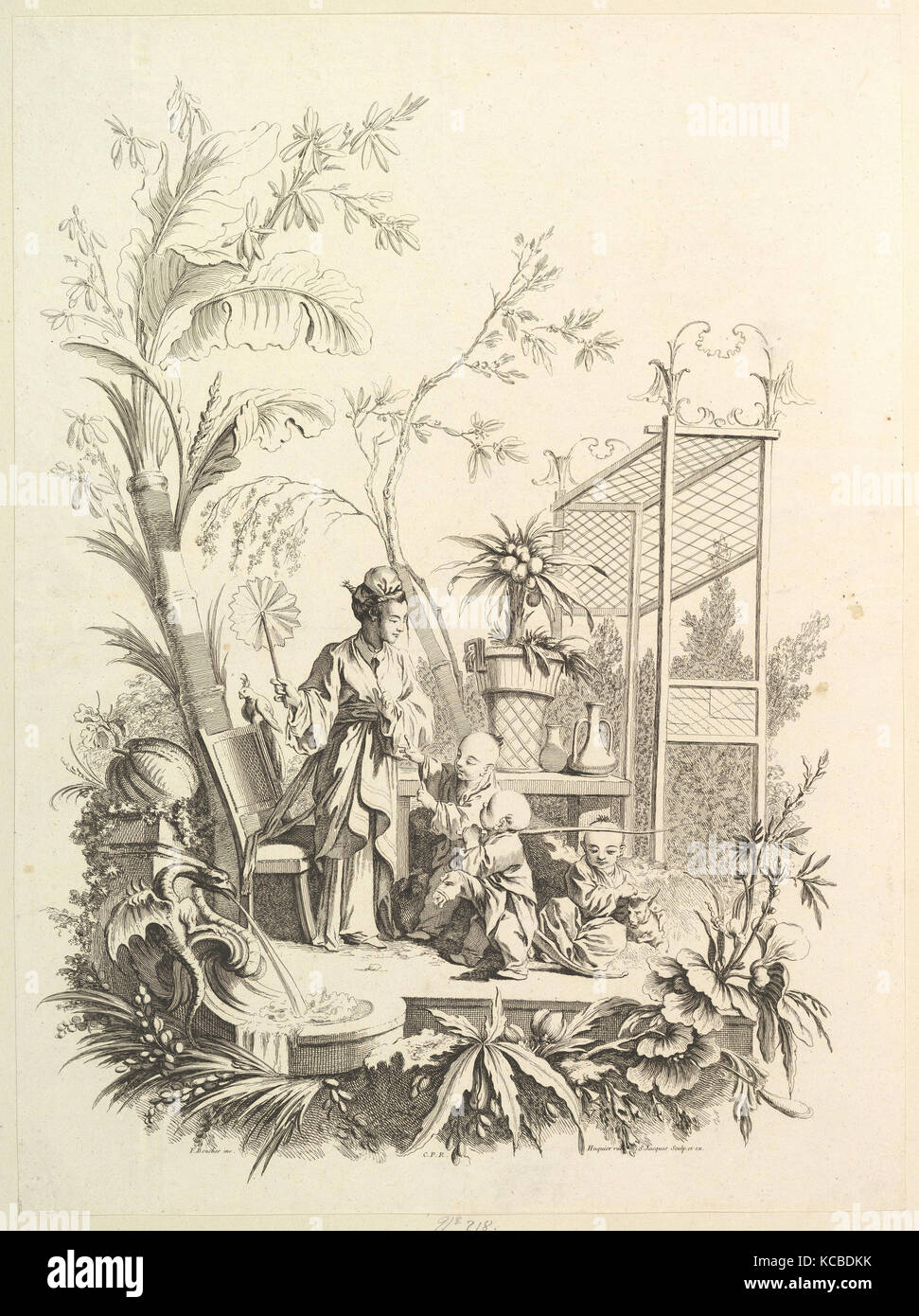 Chinoiserie mit Figuren in einer Landschaft, Gabriel Huquier, 18. Jahrhundert Stockfoto