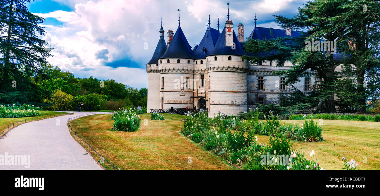Schöne Chaumont-sur-Loire Schloss, Ansicht mit Gärten, Frankreich. Stockfoto