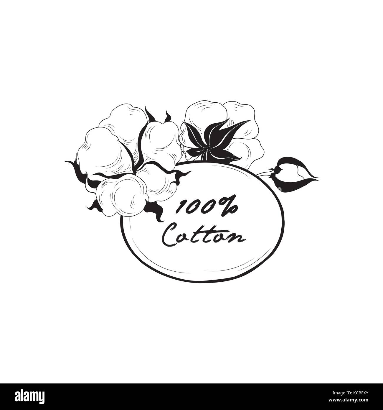 Baumwolle label. natürliches Material mit blume Baumwolle. Hand gezeichnet Floral frame Stock Vektor
