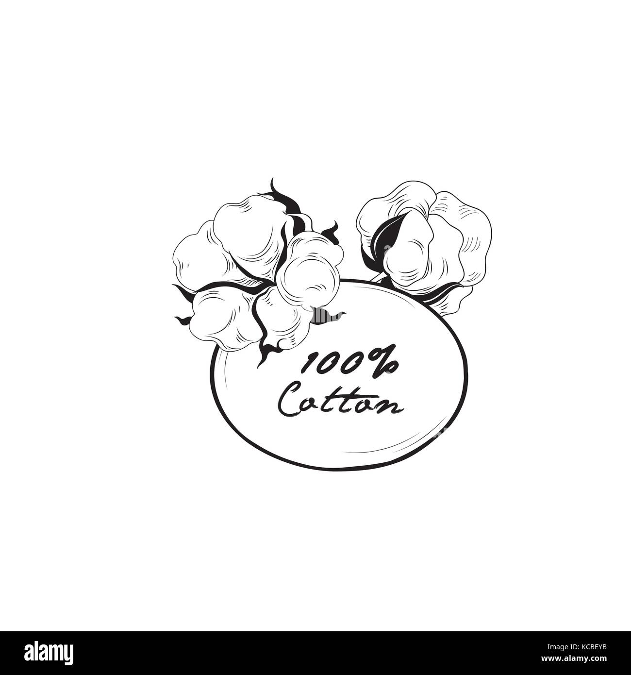 Baumwolle label. natürliches Material mit blume Baumwolle. Hand gezeichnet Floral frame Stock Vektor