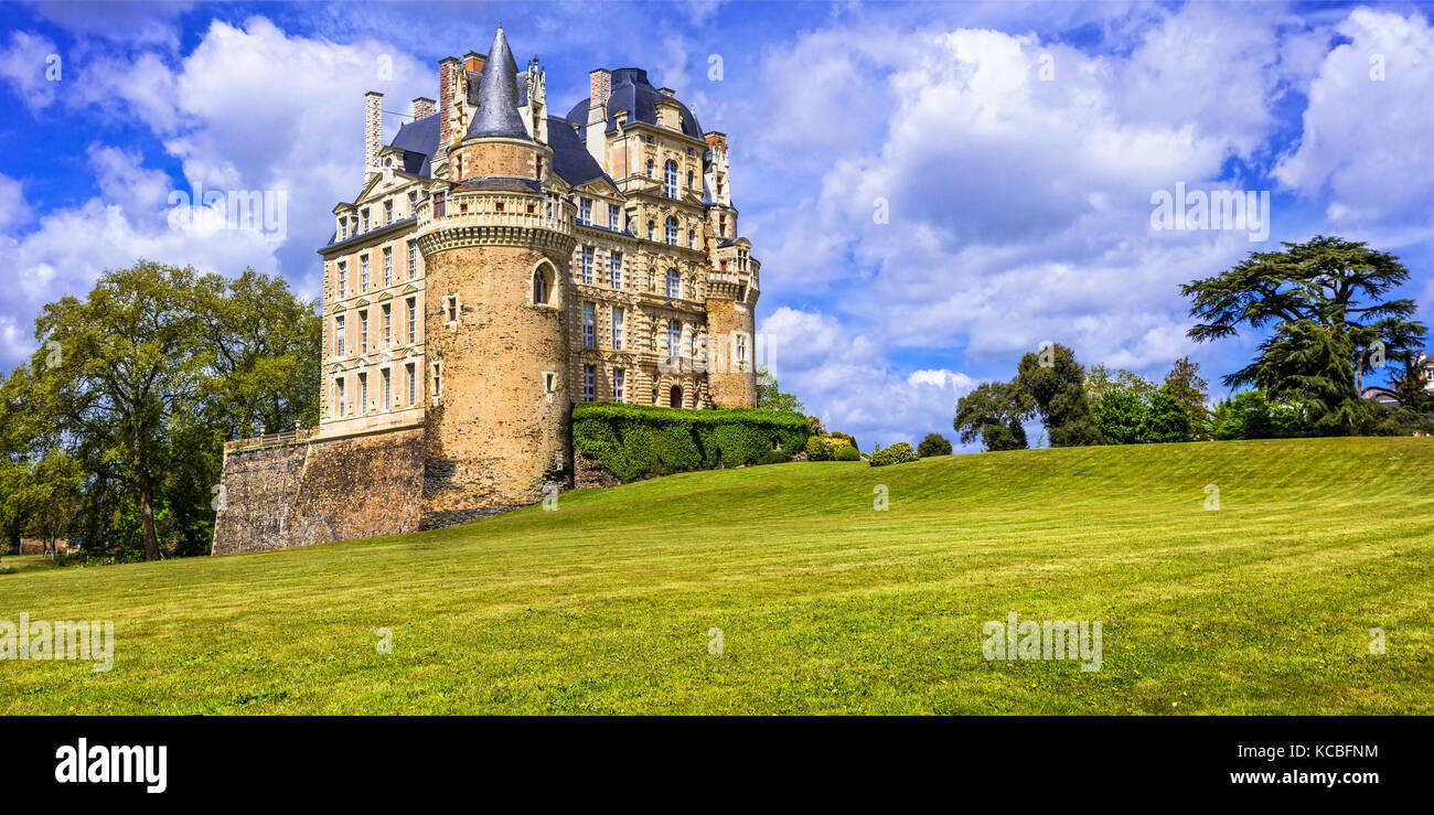 Schöne Märchen castlr Chateau de Brissac in berühmten Loiretal, Frankreich Stockfoto