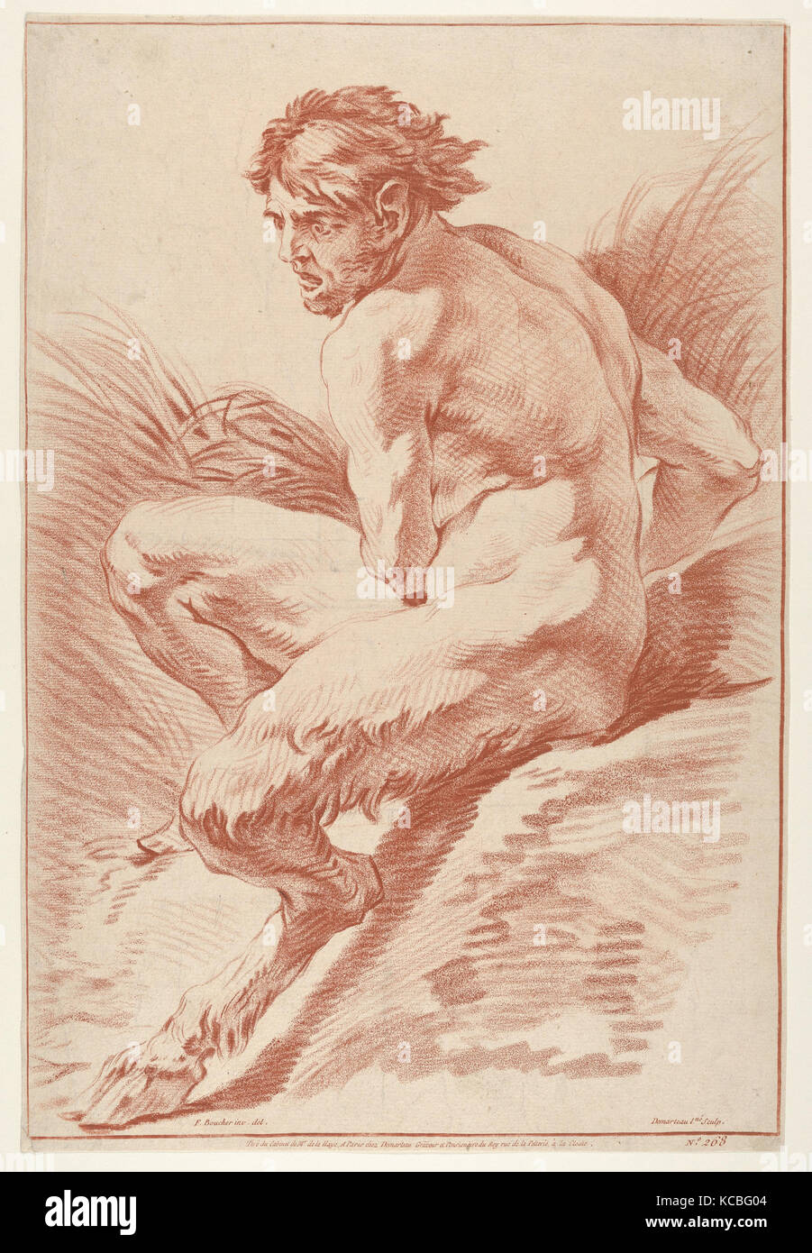 Satyr, Buntstift - Weise Gravur mit roter Tinte, Blatt: 16 3/8 x 11 1/16-in. (41,6 x 28,1 cm), Drucke, Gilles Demarteau (Französisch Stockfoto